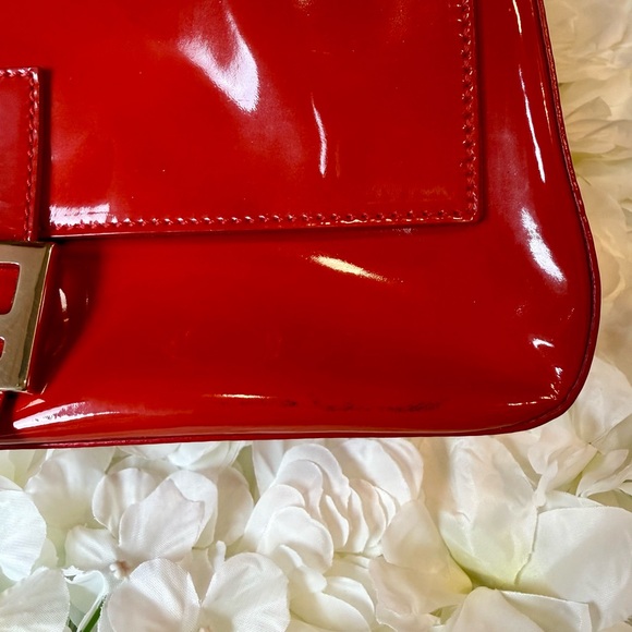 Fendi Mamma Baguette Red Patent Leather Handbag Authentic - Picture 13 of 17